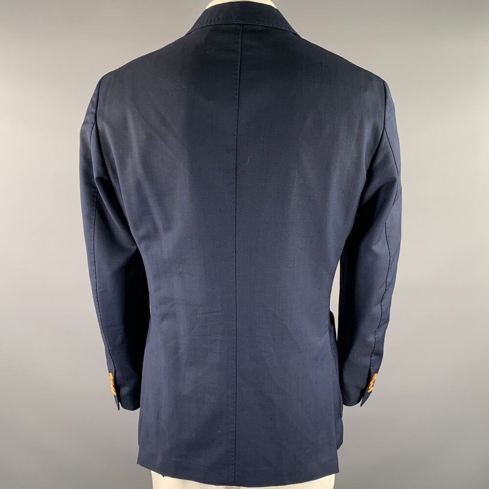 LUCIANO BARBERA Chest Size 44 Navy Basketweave Wool  Sport Coat - Picture 4 of 6